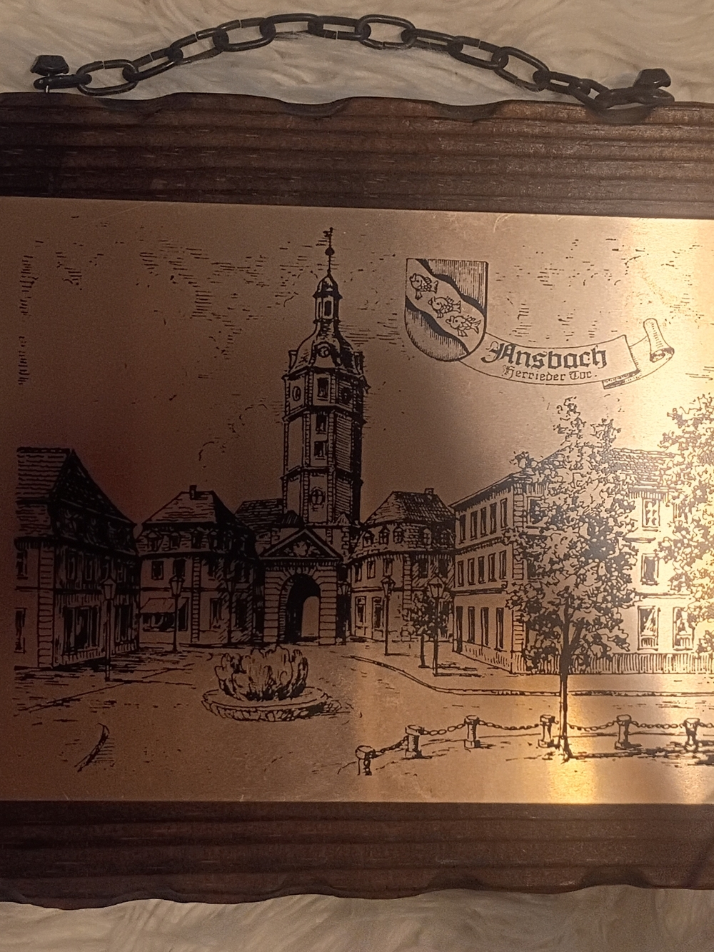 Vintage ansbach Etched Metal Plaque Wall Art - Brown & Brass